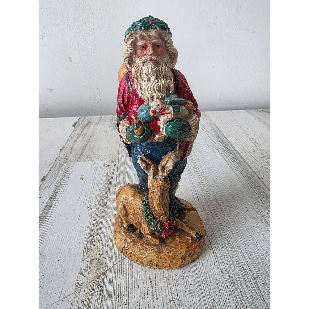 Vintage wooden Santa deer statue figurine toys Xmas‎ decor bells